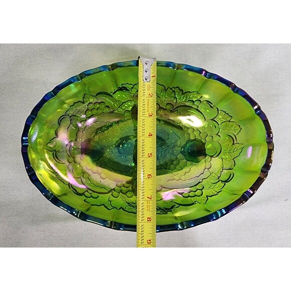 Indiana Glass Green Carnival Glass Serving Bowl – Iridescent – 1960s–1970s – 12¼ - Picture 8 of 10